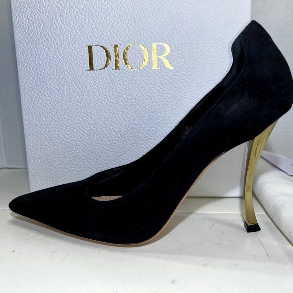 DIOR D-FAME PUMP BLACK SUEDE & GOLD HEEL SIZE 39 ✨ - Picture 2 of 6